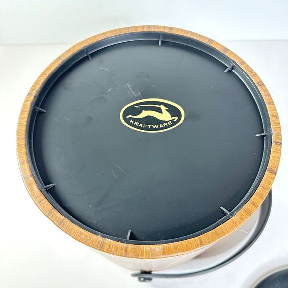 Vintage 1960s Ice Bucket Brown Vinyl Wood Tones Kraftware - Picture 6 of 8